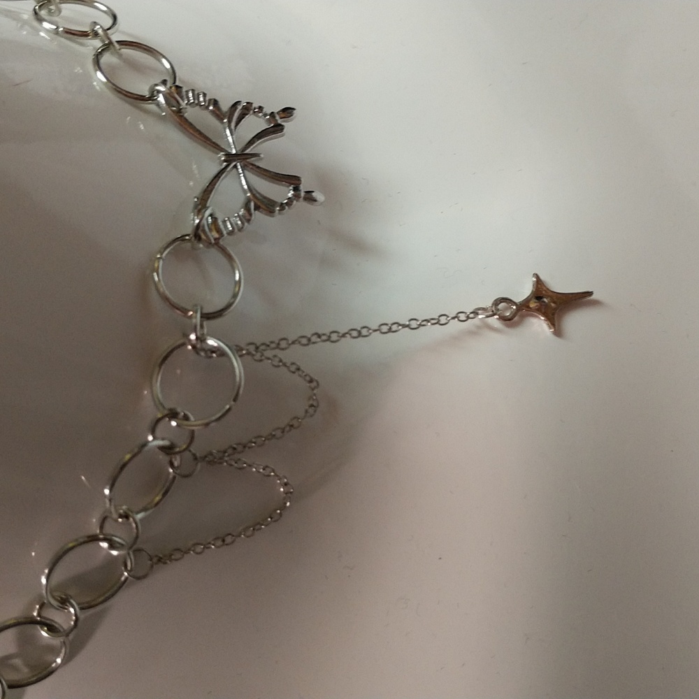 Butterfly Choker Pendant Drop Star Cross Round Chain Silvertone Boho 14"+ 2" ext - Picture 17 of 17